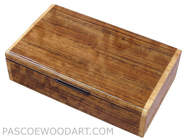 Handcrafted men's wood box - Valet box - Men's keepsake box made of shedua with madrone birds eye burl ends