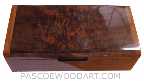 Handcrafted wood box - Decorative wood men's valet box made of crotch walnut with pear ends