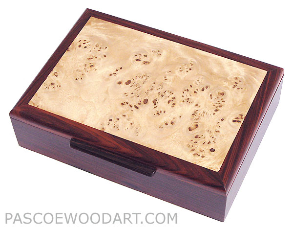 Decorative wood men's valet box, keepsake box - Handmade wood box made of cocobolo, mappa burl