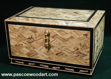Nara Hako - Keepsake box - Spalited maple mosaic box with ebony edging and base, solid heavy brass drop pull and hinges