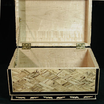 Nara Hako - Oven view - Keepsake box - Spalted maple box with ebony edging and base, heavy brass hardware