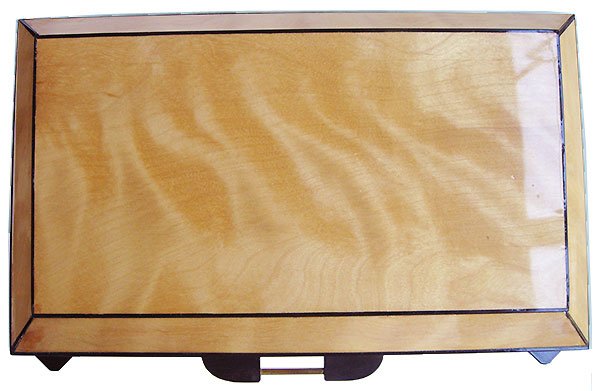 Flame birch box top with ebony inlay and trim - Handmade wood pill bottle organizer box