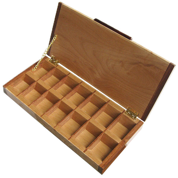 Handmade wood pill box - Twice a day weekly pill organizer open view