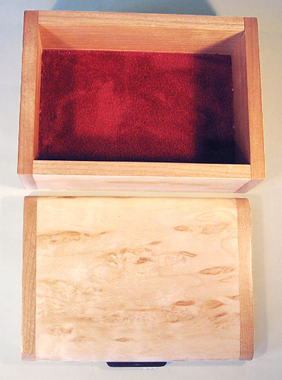 Open view - Decorative small wood box - Handmade small keepsake box made of Karelian birch burl, cherry wood