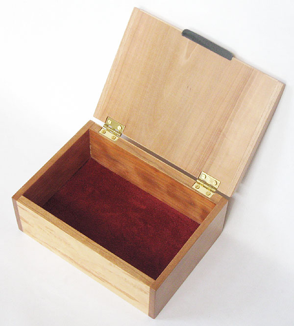 Decorative small wood keepsake box - open view - Handmade wood box