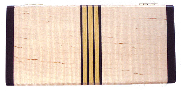 Decorative small wood box top - Fiddle back maple with Ceylon satinwood and ebony stripes, ebony ends