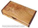 Handmade small wood box made of burly-curly maple with Indian rose wood ends