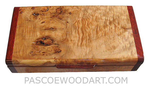 Handmade small wood box - Decorative wood small box made of highly figured maple burl with bloodwood ends