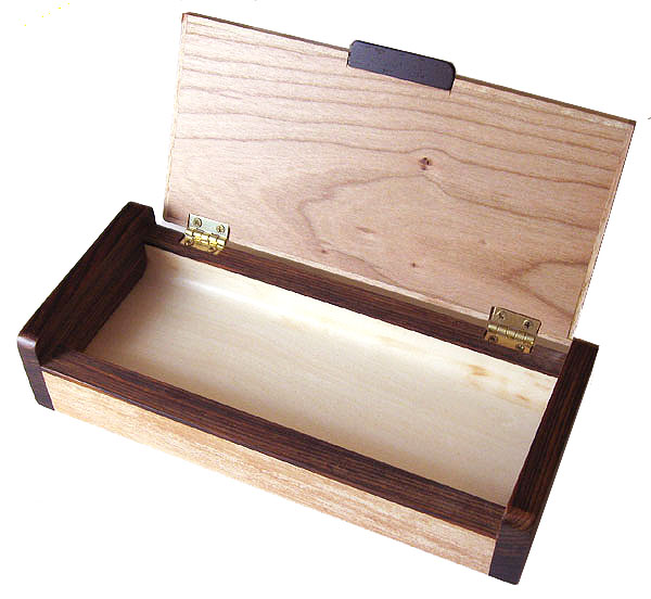 Handmade wood desktop box - open view