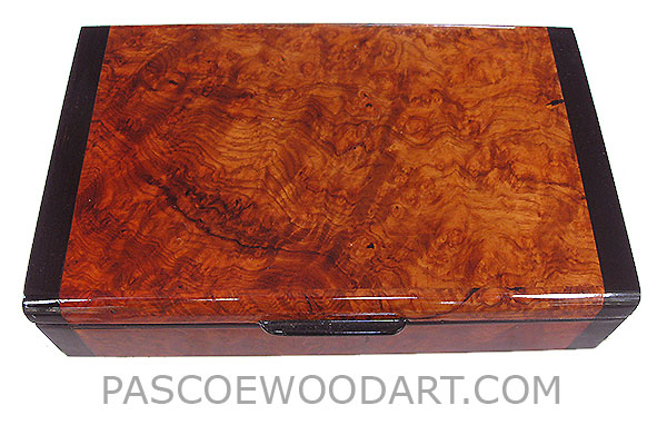 Decorative small wood keepsake box - Handmade wood box made of amboyna burl with bois de rose ends