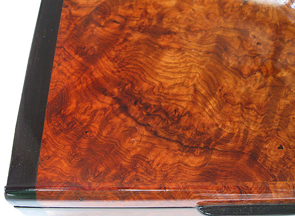 Amboyna burl box top close up - handmade small wood keepsake box