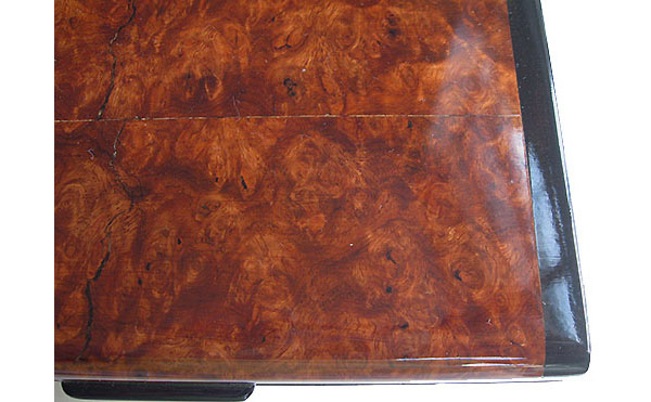 Amboyna burl box top closeup - Handmade small wood box