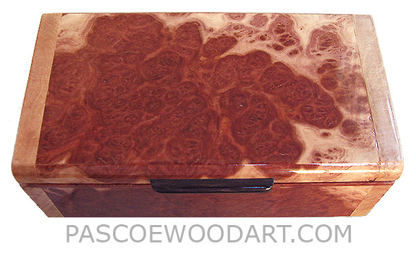 Handmade small wood box - Decorative small keepsake box made of red mallee with maple burl ends