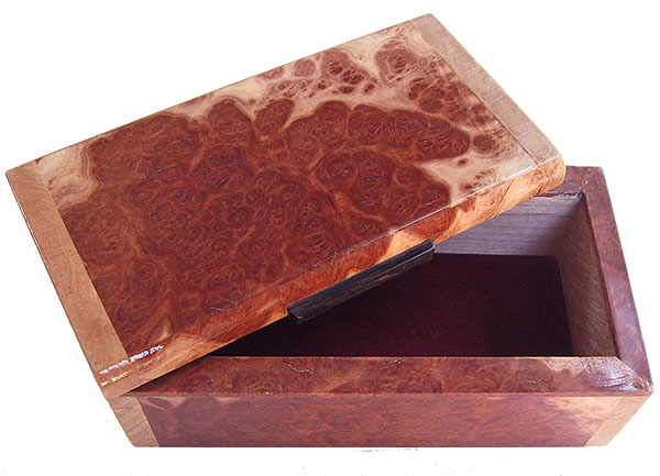 Handmade small wood keepsake box - open view