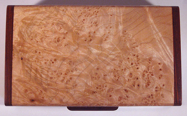 Handmade small wood box made of maple burl, cocobolo- top view