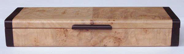 Small wood box - handmade of maple burl with bois de rose ends - front view