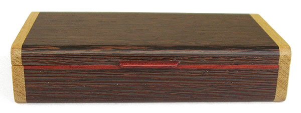 Handmade wood box front view - Decorative small wood box made of wenge, Ceylon satinwood