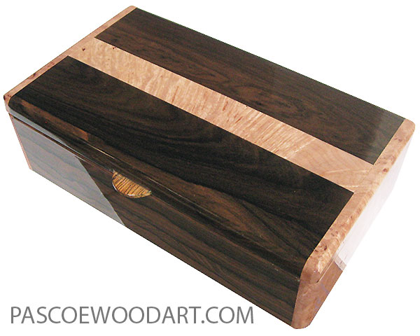 Handcrafted wood box - Decorative wood men's  valet box made of ziricote with maple burl ends.