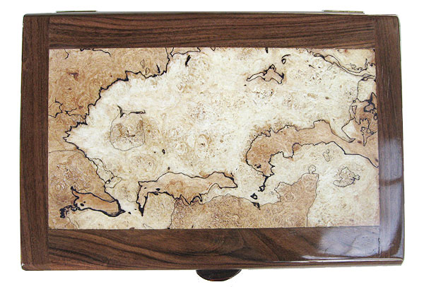 Spalted maple burl center framed in Bolivian rosewood box top - Handmade wood decorative valet box
