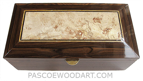 Handcrafted wood box - Decorative wood men's valet box, keepsake box made of ziricote with spalted maple burl top center