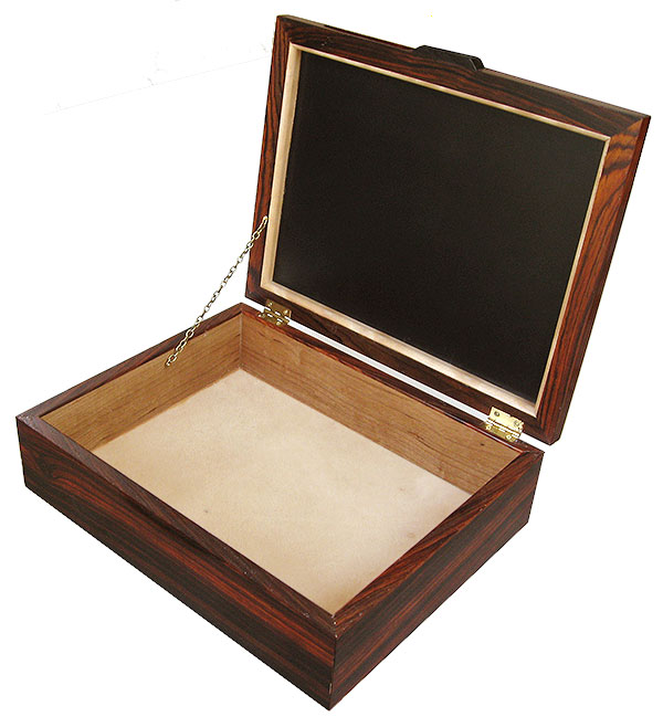 Handcrafted cocobolo wood box - open view - Decorative men's valet box, keepsake box