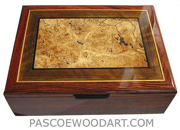 Handmade wood box - Decorative men's wood valet box, keepsake box made of cocobolo, shedua, spalted maple burl