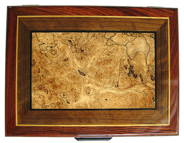 Spalted maple burl, shedua inlaid cocobolo box top - Handmade wood box - Decorative wood men's valet box