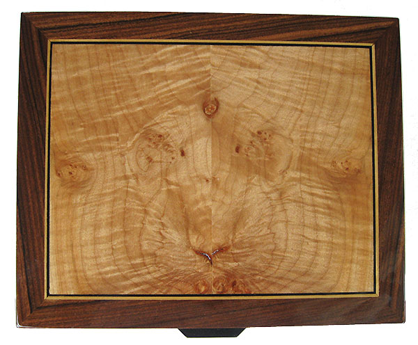 Maple burl inlaid Santos rosewood box top - Handcrafted wood box - Decorative men's valet, keepsake box