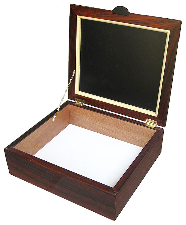 Handcrafted decorative wood box - open view