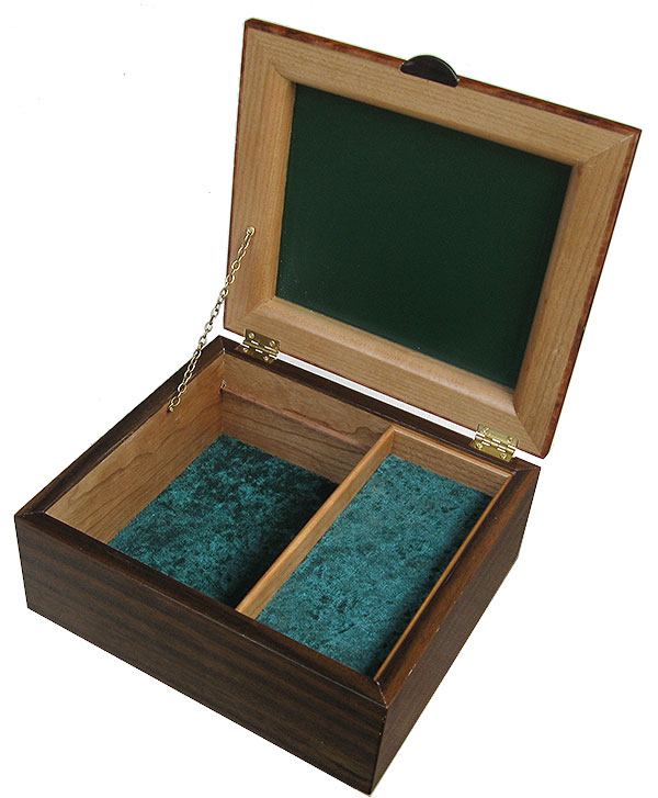 Handcrafted wood box with inner tray open view - Decorative men's valet box