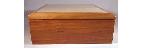Handmade wood keepsake box made of pearwood and birds eye maple -side view