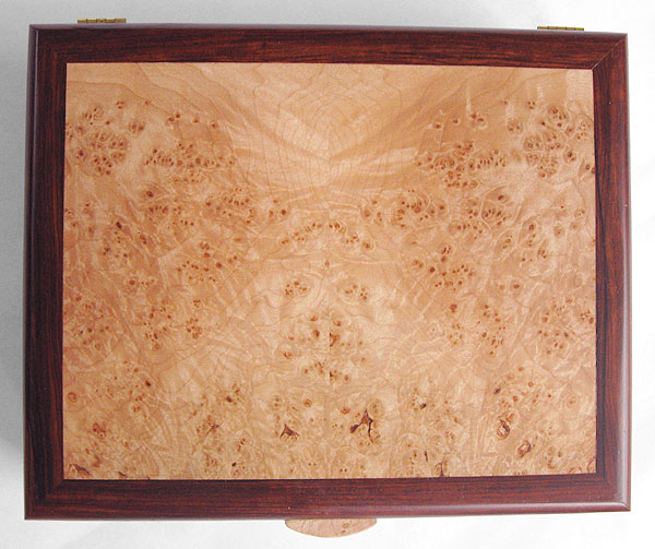 Cocobolo box top - Handmade cocobolo man's valet box with maple burl top inset