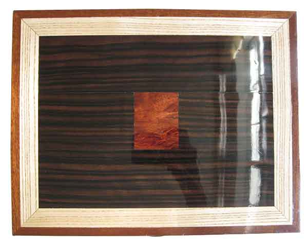 Macassar ebony with bloodwood burl inlay framed in ash and mahogany box top - Handmade large wood box