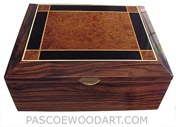 Large men's valet  box, keepsake box -Handcrafted wood box made of Macassar ebony with amboyna burl and ebony inlaid top