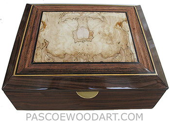 Handcrafted large wood box - Decorative wood large men's valet box, keepsake box, document box made of Santos rosewood with blackline spalted maple framed in Macassar ebony and Gabon ebony top
