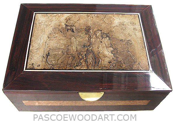 Handcrafted large cocobolo box - Decorative men's valet box, keepsake box made of cocobolo, spalted maple, maple burl, with sliding tray