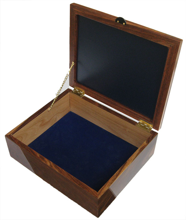 Handcrafted wood box open view