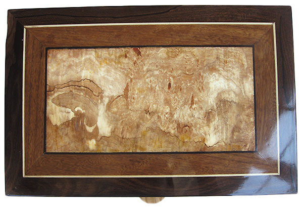 Spalted maple burl center framed in shedua and ziricote inlaid box top - Handcrafted men's valet box