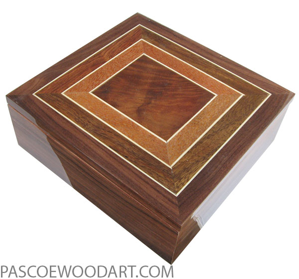 Handcrafted wood box - Mens valet box made of bolivian rosewood with pattern top of crotch walnut, lacewood, holly , Hawaiian Koa 
