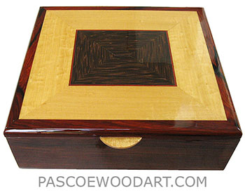 Large handcrafted wood box - Decorative wood men's valet box, keepsake box, document box made of cocobolo, Ceylon satinwood, black palm