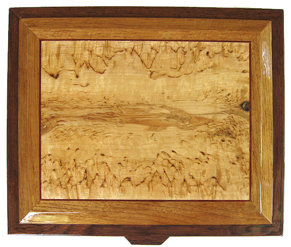 Masur birch inlaid box top - Handcrafted large wood men's valet box made of Honduras rose wood with masur birch framed in narra and Honduras rosewood