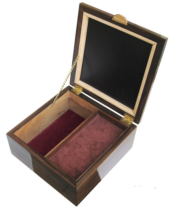 Handmade wood box with sliding tray open view