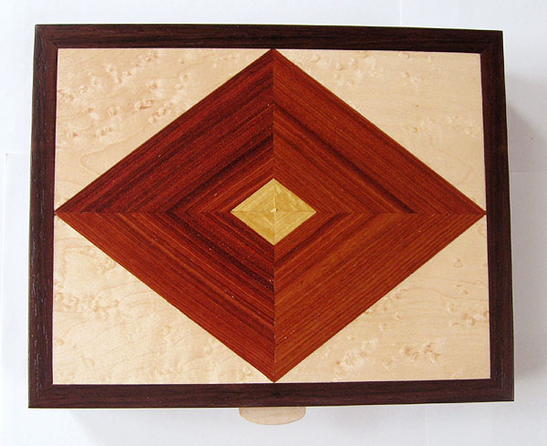 Wood keepsake box - Handcrafted wood box made from kamagong, east Indian rosewood, bird's eye maple - top view