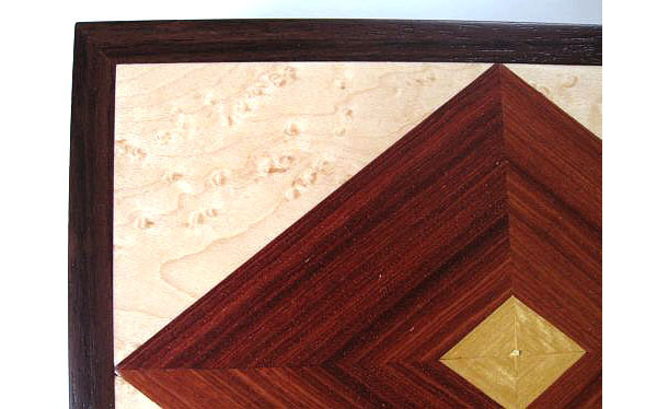 Wood keepsake box - Handcrafted wood box made from kamagong, east Indian rosewood, bird's eye maple - closeup
