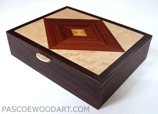 Wood keepsake box - Handcrafted wood box made from kamagong, east Indian rosewood, bird's eye maple