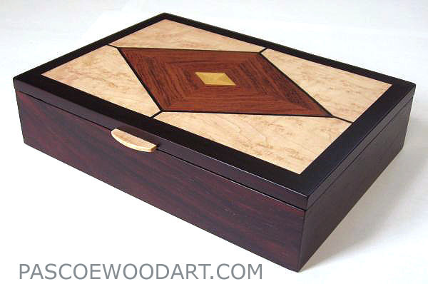 Handmade man's valet box - Wood box made from kamagong wood, East Indian rosewood, bird's eye maple
