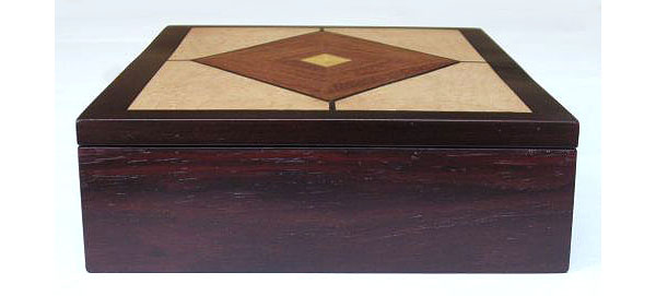 Handmade man's valet box - Wood box made from kamagong wood, East Indian rosewood, bird's eye maple - side view