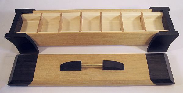 Handmade weekly pill organizer with 7 compartments - Handmade from ceylon satinwood and ebony- Open view