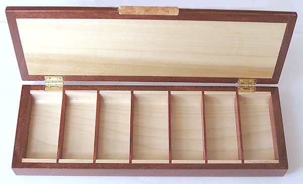 Decorative wood weekly pill organizer - 7 day pill box - open view